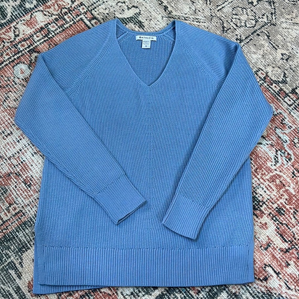 Athleta Merino Wool Blend Ribbed V Neck Sweater